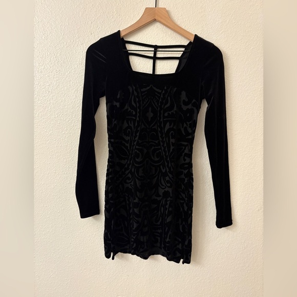 Free People Boogie Night Black Velvet mini dress - Picture 1 of 5